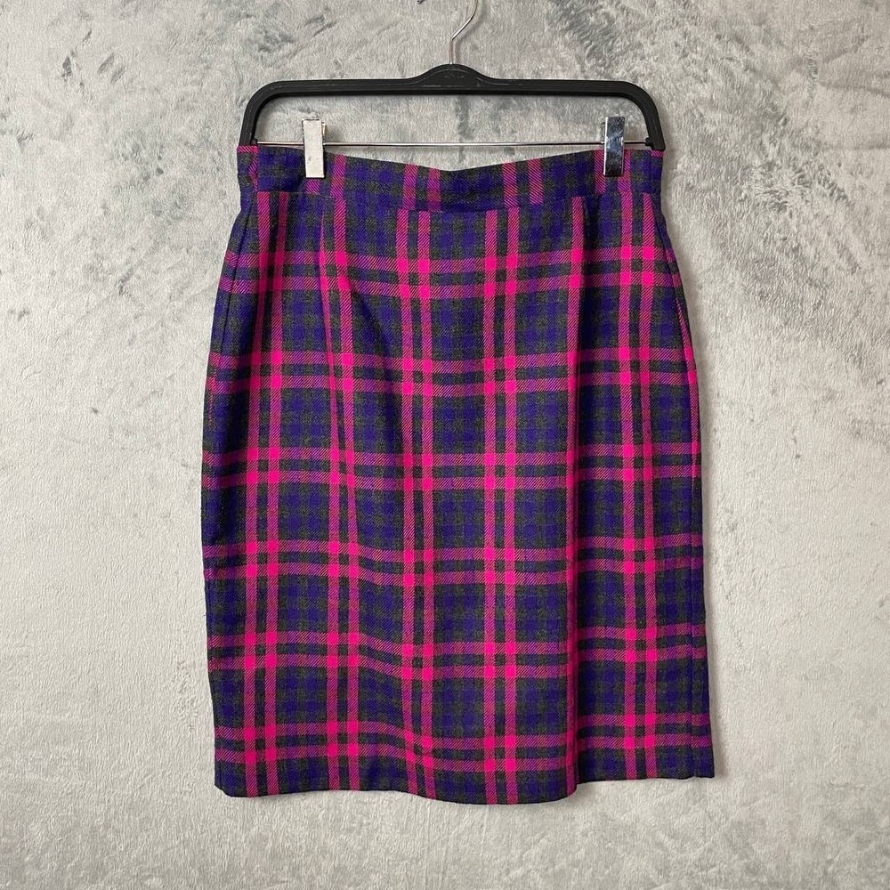 Vintage 90s‎ Plaid Midi Pencil Skirt Purple Blue Preppy Academia School Size 10